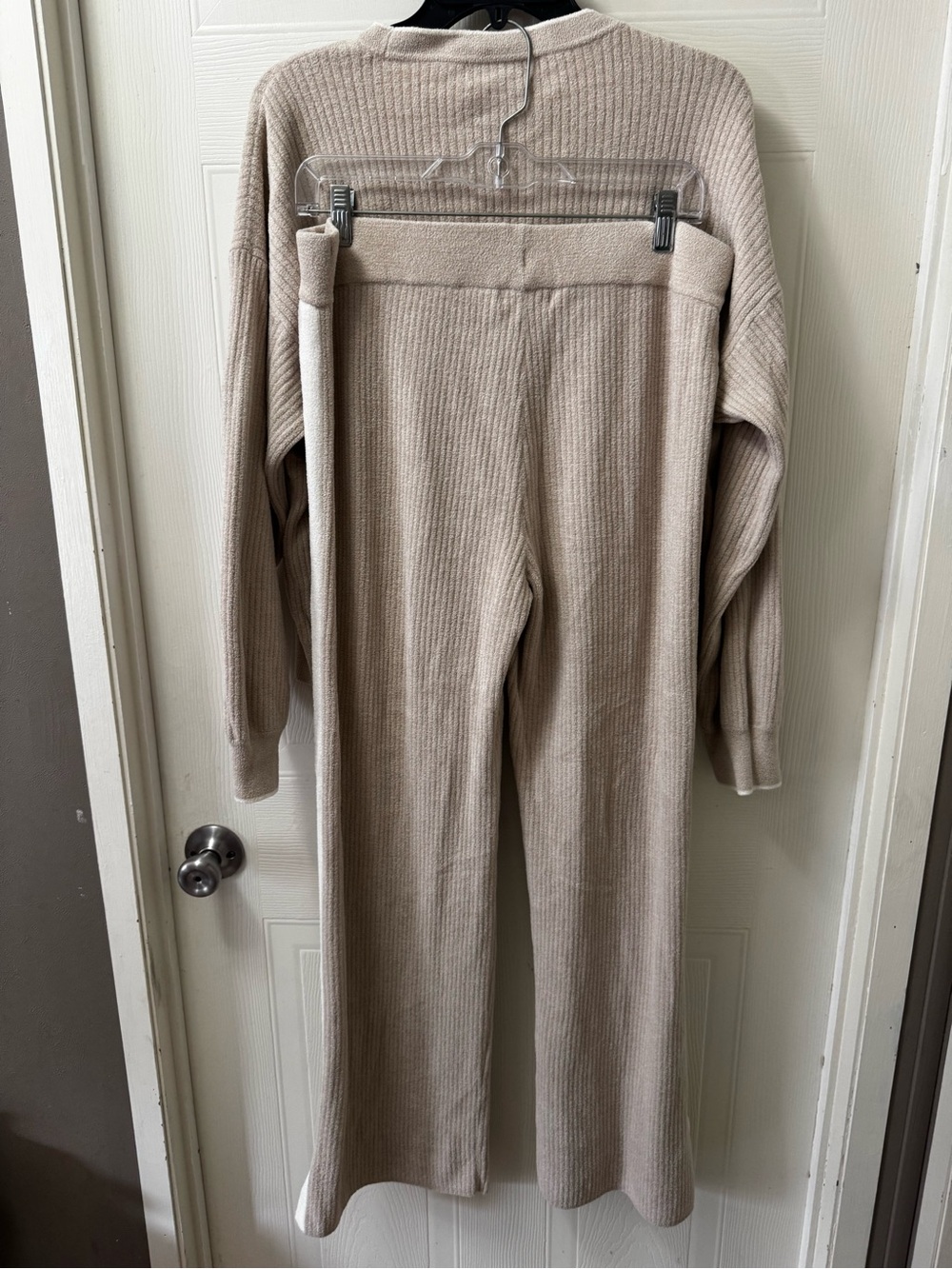 Barefoot Dreams Ribbed Cardigan & Wide-Leg Pant Set - Taupe - Picture 6 of 11